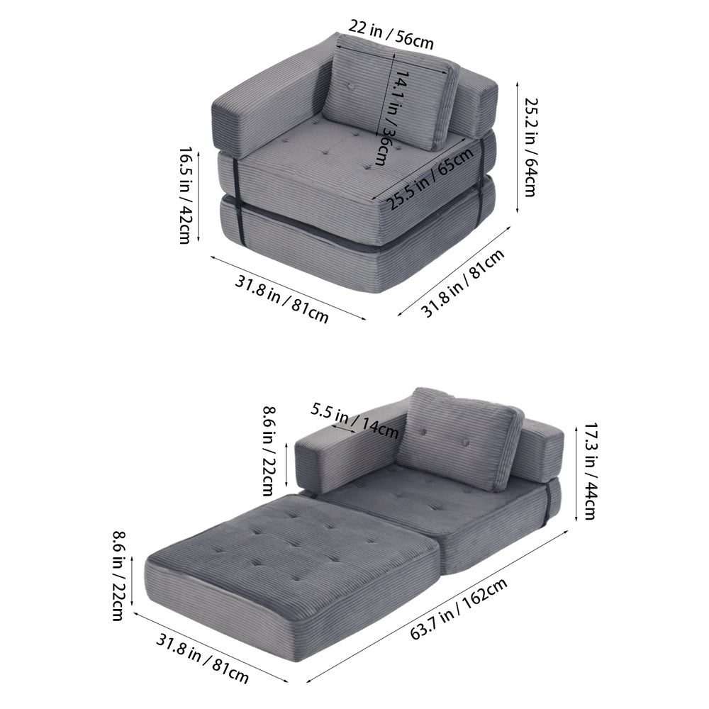 Folding Sofa Bed With Pillow | Grey