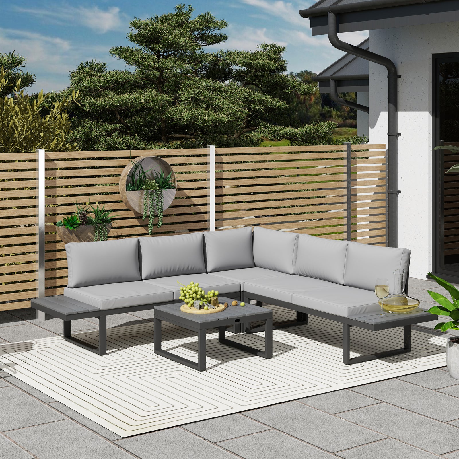 4 Pcs Garden Set W/ 5-level Recline Corner Conversation Set