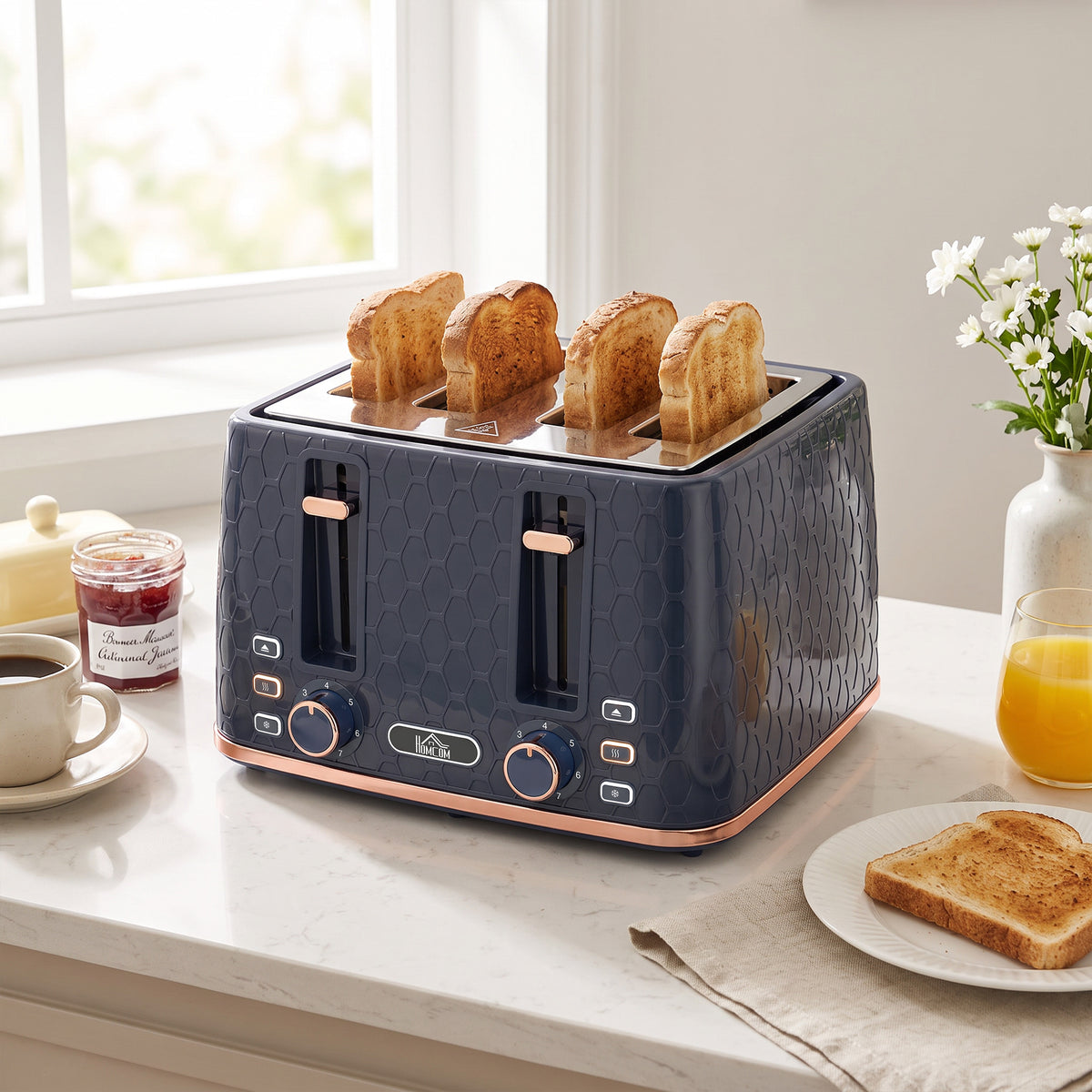 Toaster With 4 Slot, 7 Browning Levels, 1860w, Honeycomb