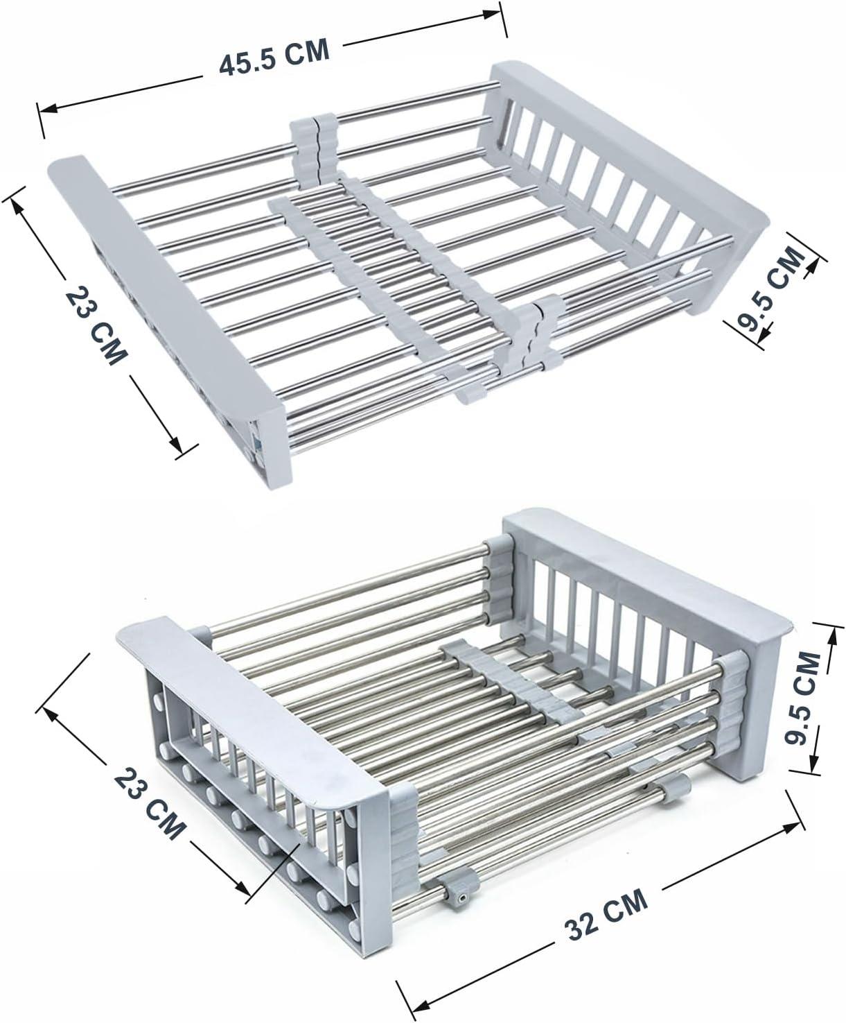 Stainless Steel Retractable Kitchen Sink Rinse Basket Shelf, Grey