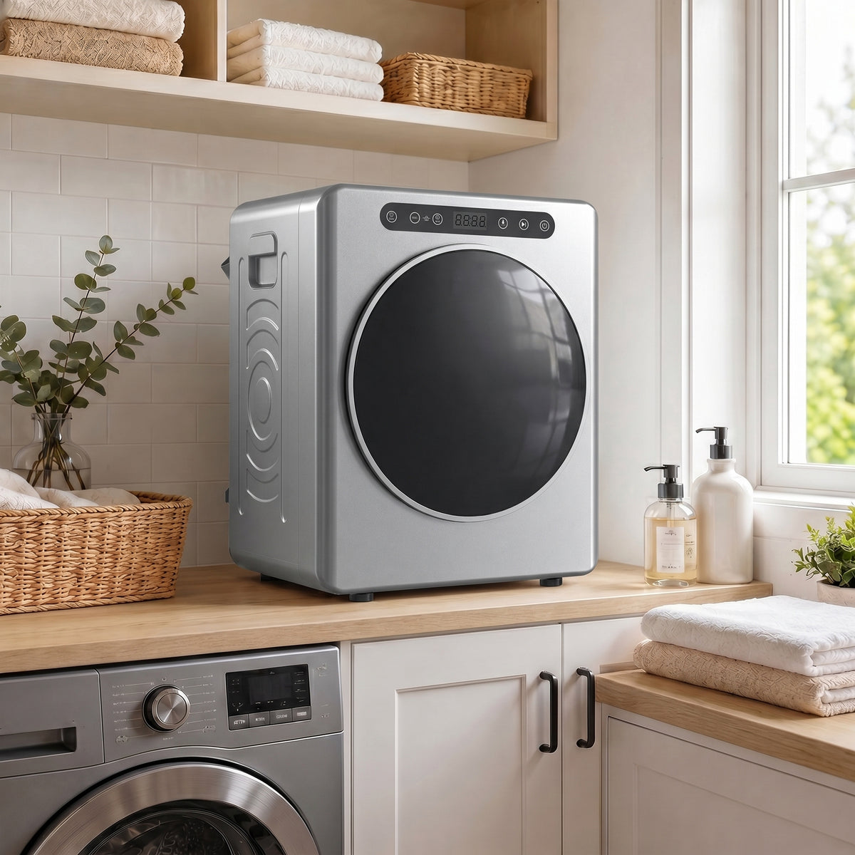 HOMCOM 5 Kg Portable Vented Tumble Dryer Machine With Timer, Silver Tone