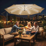 3 M Garden Cantilever Parasol With Solar Light, Rotation | Khaki