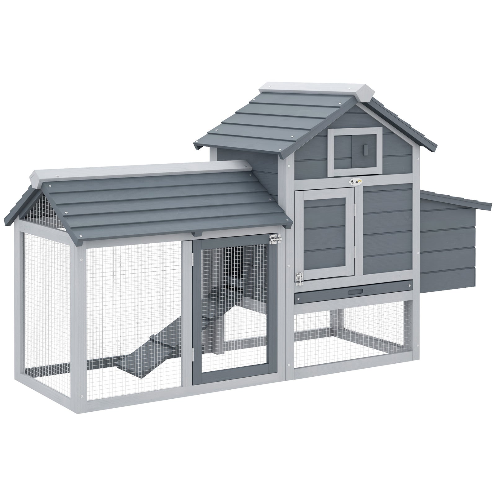 Pawhut Chicken Coop Hen Cage Small Animal Hutch Nesting Box Outdoor Run | Gray