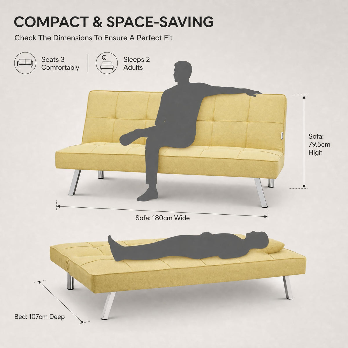 Britney Linen Sofa Bed 3 Seater | Yellow