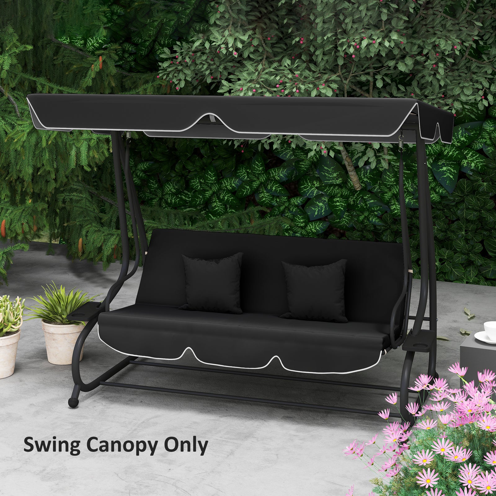 Waterproof Garden Swing Canopy Replacement 3 Seater | Black