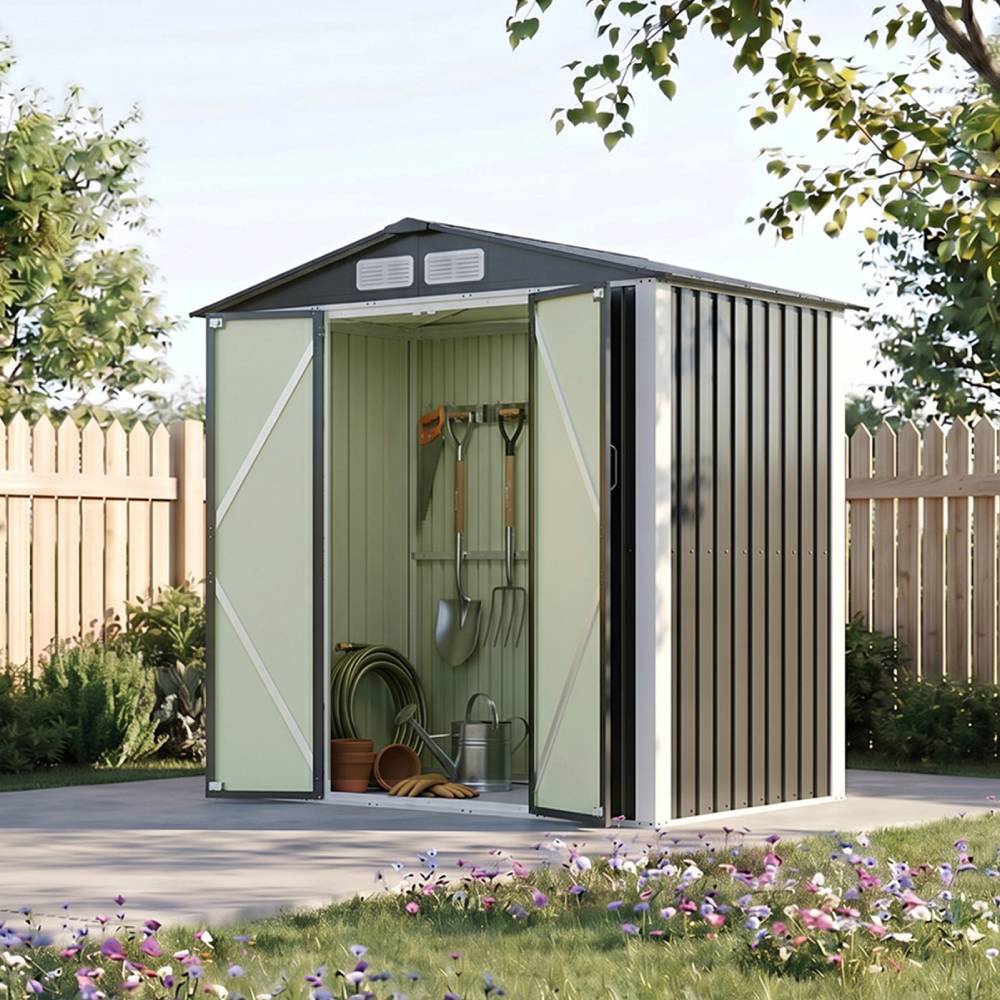 Breeins 6 X 4ft Lockable Metal Outdoor Storage Shed with Apex Roof, Double Hinge Doors & Air Vents, Weather-Resistant Garden Tool Storage House