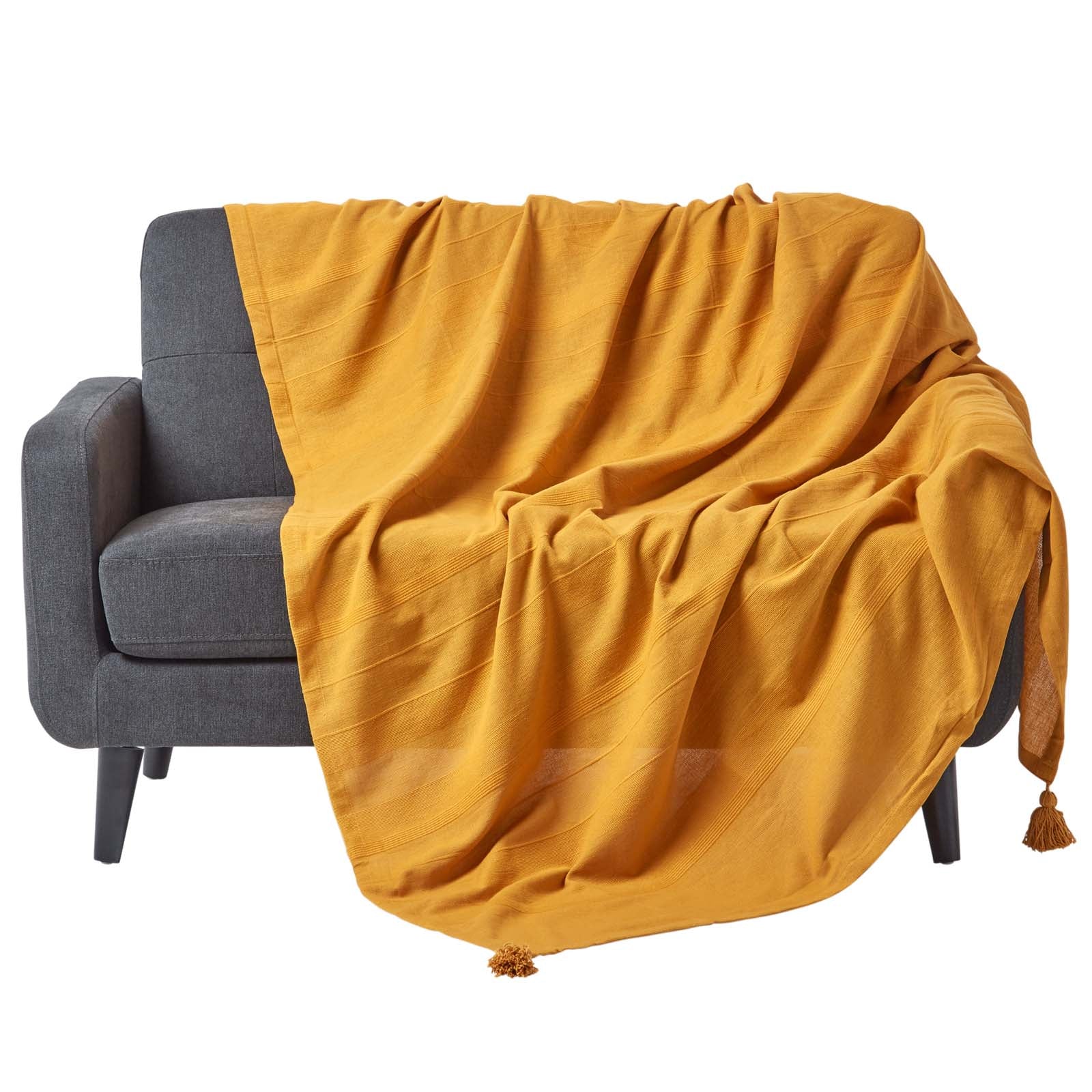 Cotton Rajput Ribbed Throw | 225cm x 255cm | Mustard