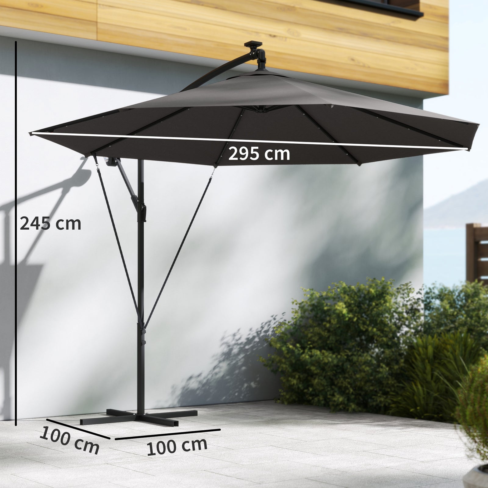 3 M Cantilever Parasol Solar Led Lights | Black