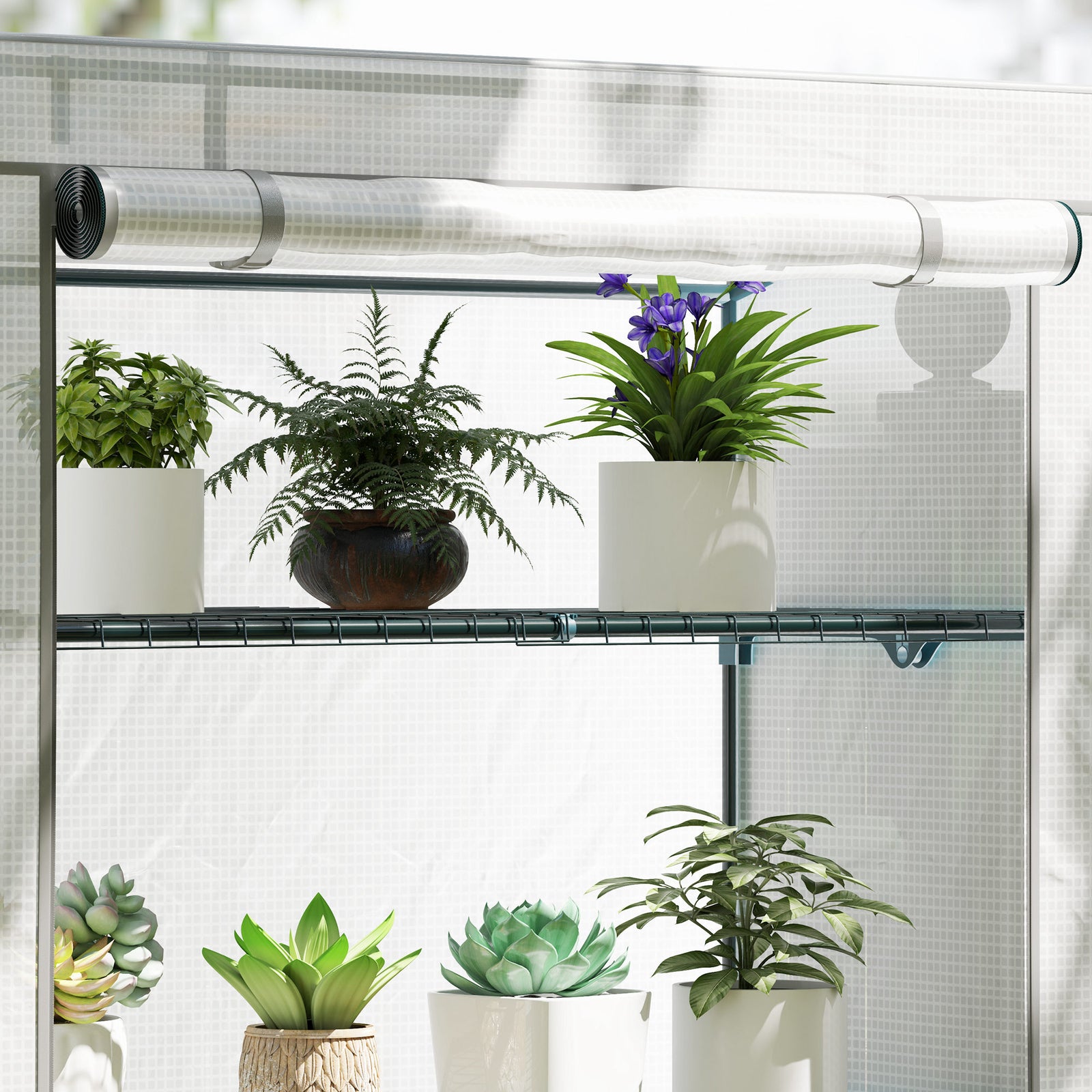 4 Tier Lean-to Mini Greenhouse W/ Reinforced Pe Cover | Gray