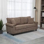 Fabric Sofa 3 Seater Sofa With Throw Pillow | One Size | Brown