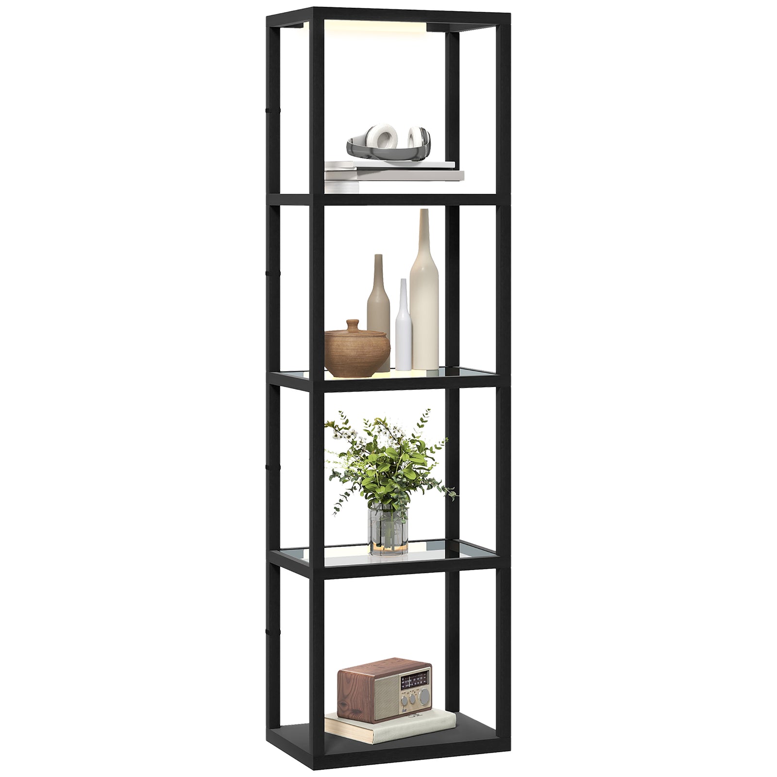 Led Floor Lamp With Glass Shelves, Dimmable Room Lamp | Black