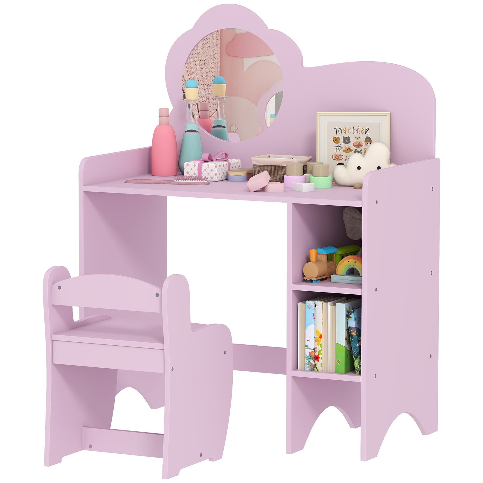 Kids Dressing Table With Mirror, Stool, Vanity Table | Purple