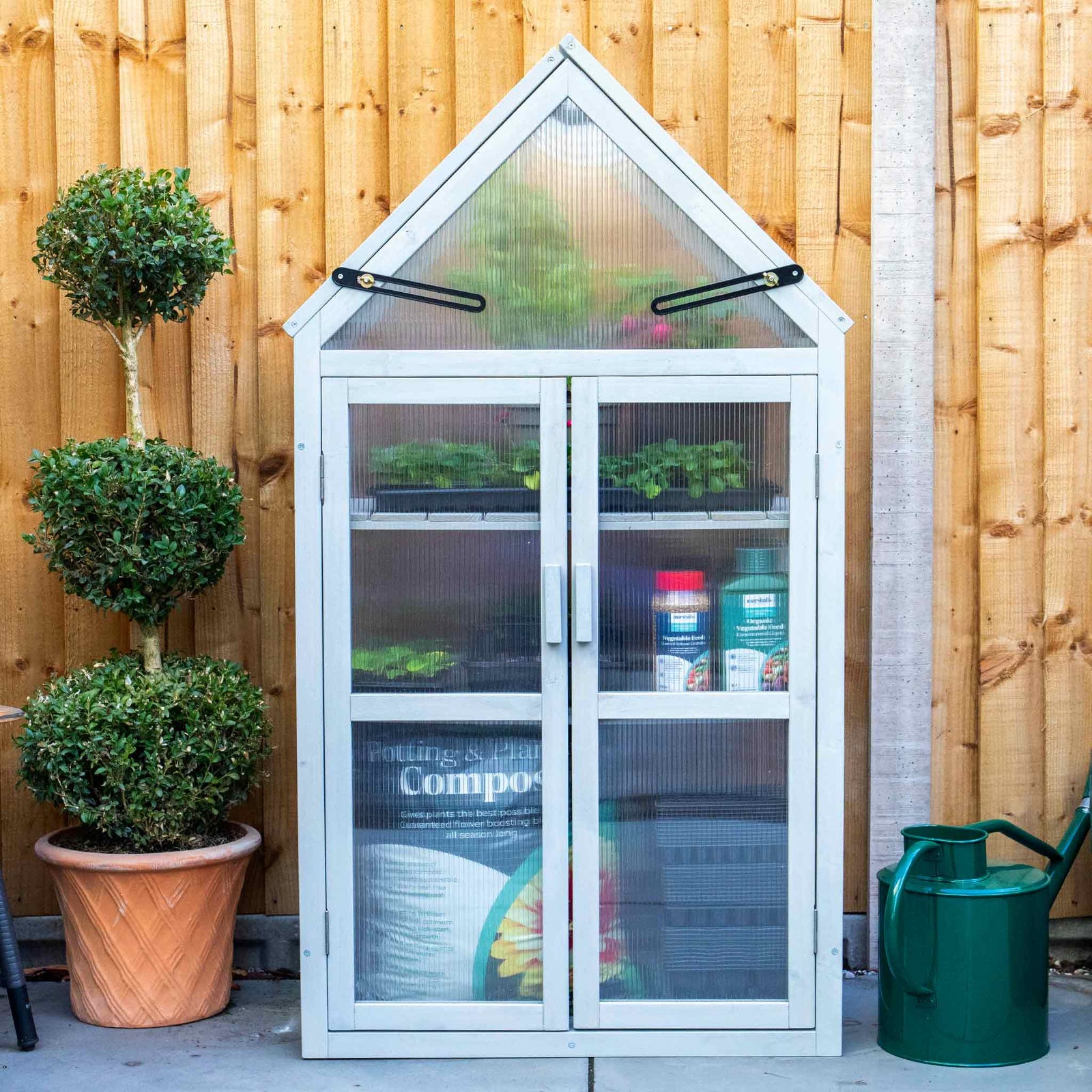 Wooden Growhouse Dove Grey With Uv Polycarbonate Glazing And Adjustable Shelves | Dove Grey