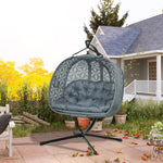 Double Hanging Swing Chair W/ Stand & Cup Holders, Grey