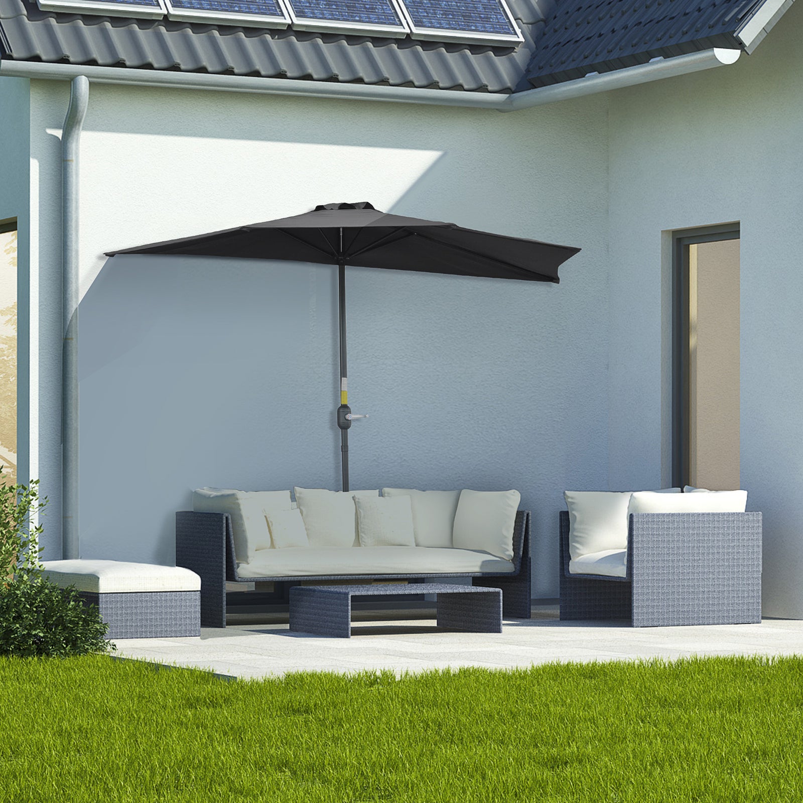 3m Half Round Parasol Balcony Shade | Black