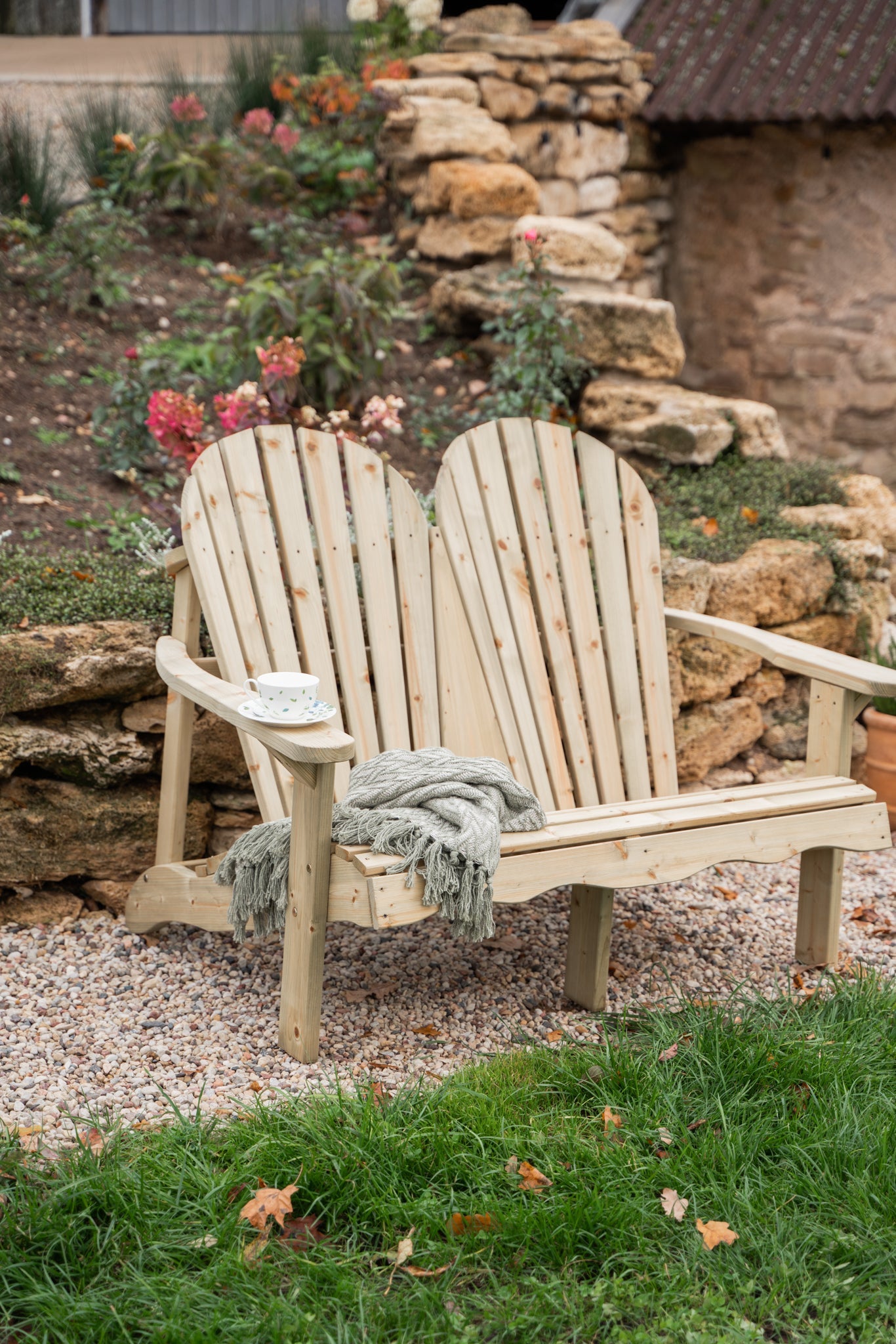 Premium Double Adirondack Garden Bench For Ultimate Relaxation | Natural