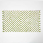 Tufted Cotton Bath Mat Zig Zag Design With Pom Poms | 50 x 80cm | Sage Green