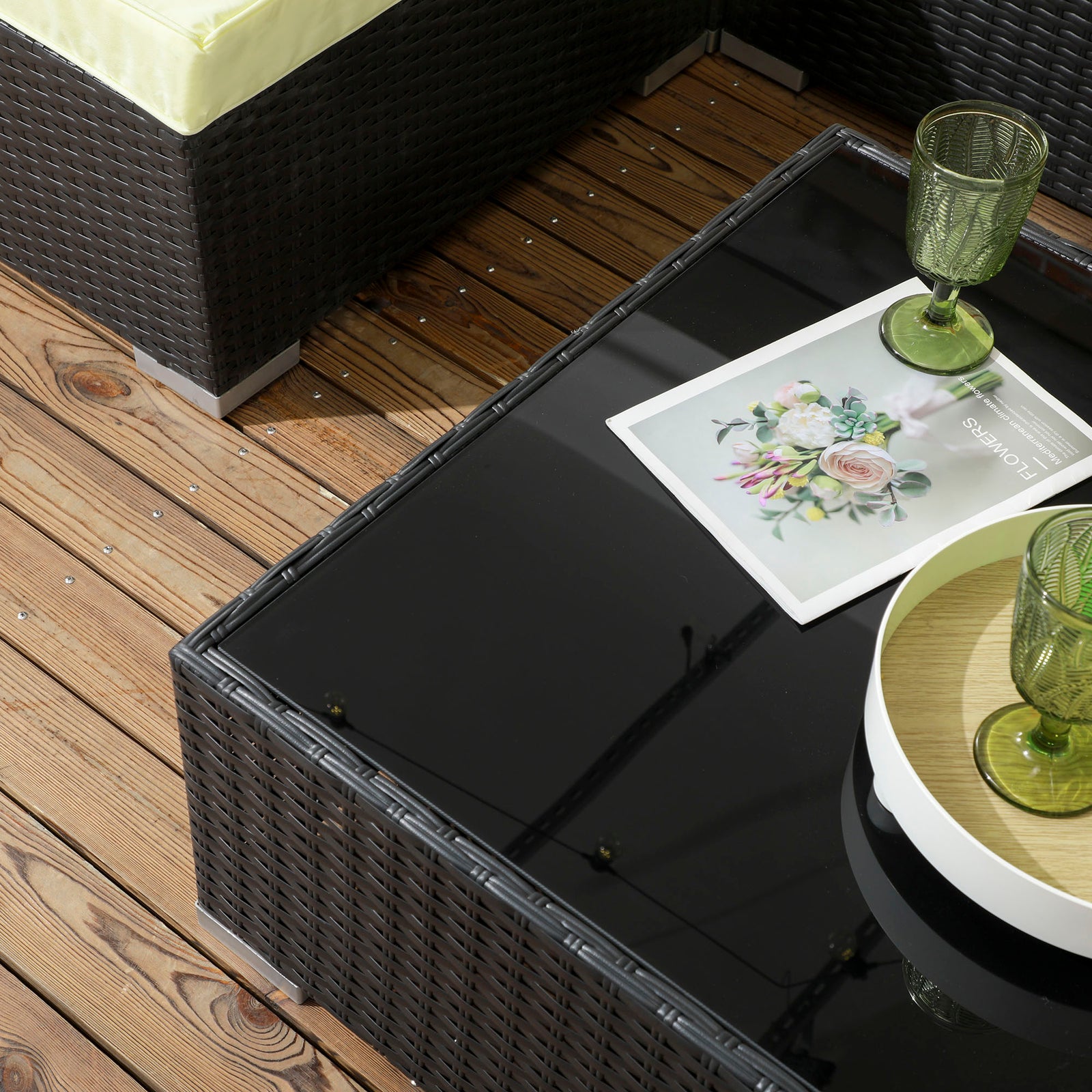 Rattan Garden Furniture Set Coffee Table Buckle Structure | Black