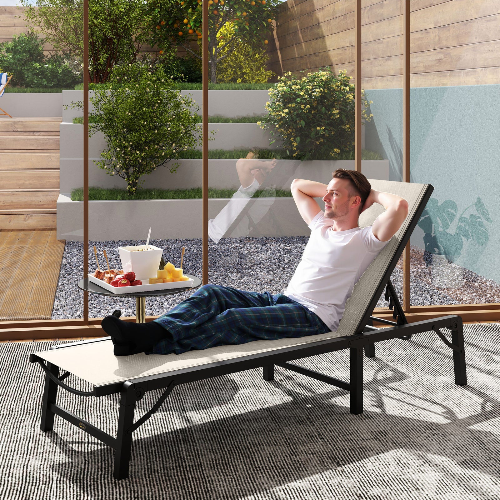 Folding Sun Lounger, 5-position Adjustable Sunbed | Khaki