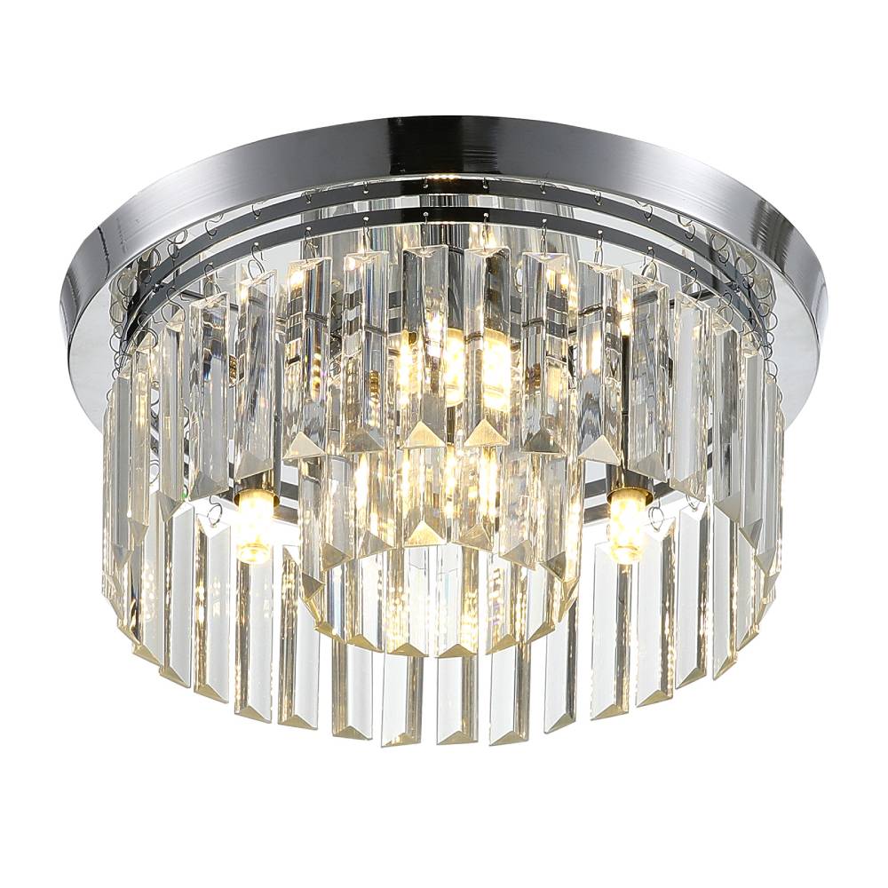 Modern Double Circle Crystal Chandelier Chrome Ceiling Light Droplet Crystal Shade Flush Mount Led Fixture | 35cm x 35cm