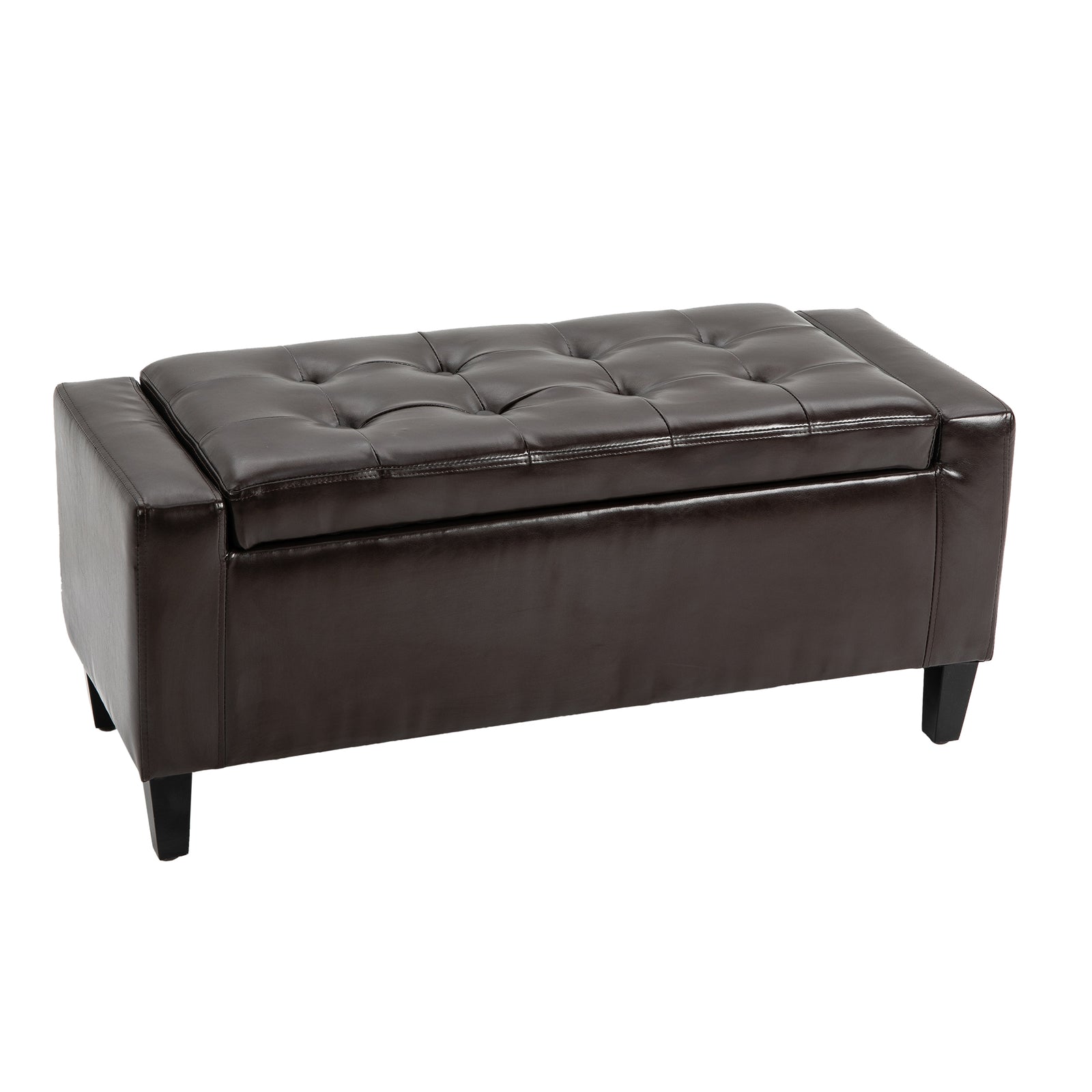 Pu Leather Storage Bench, Wooden Frame | Brown