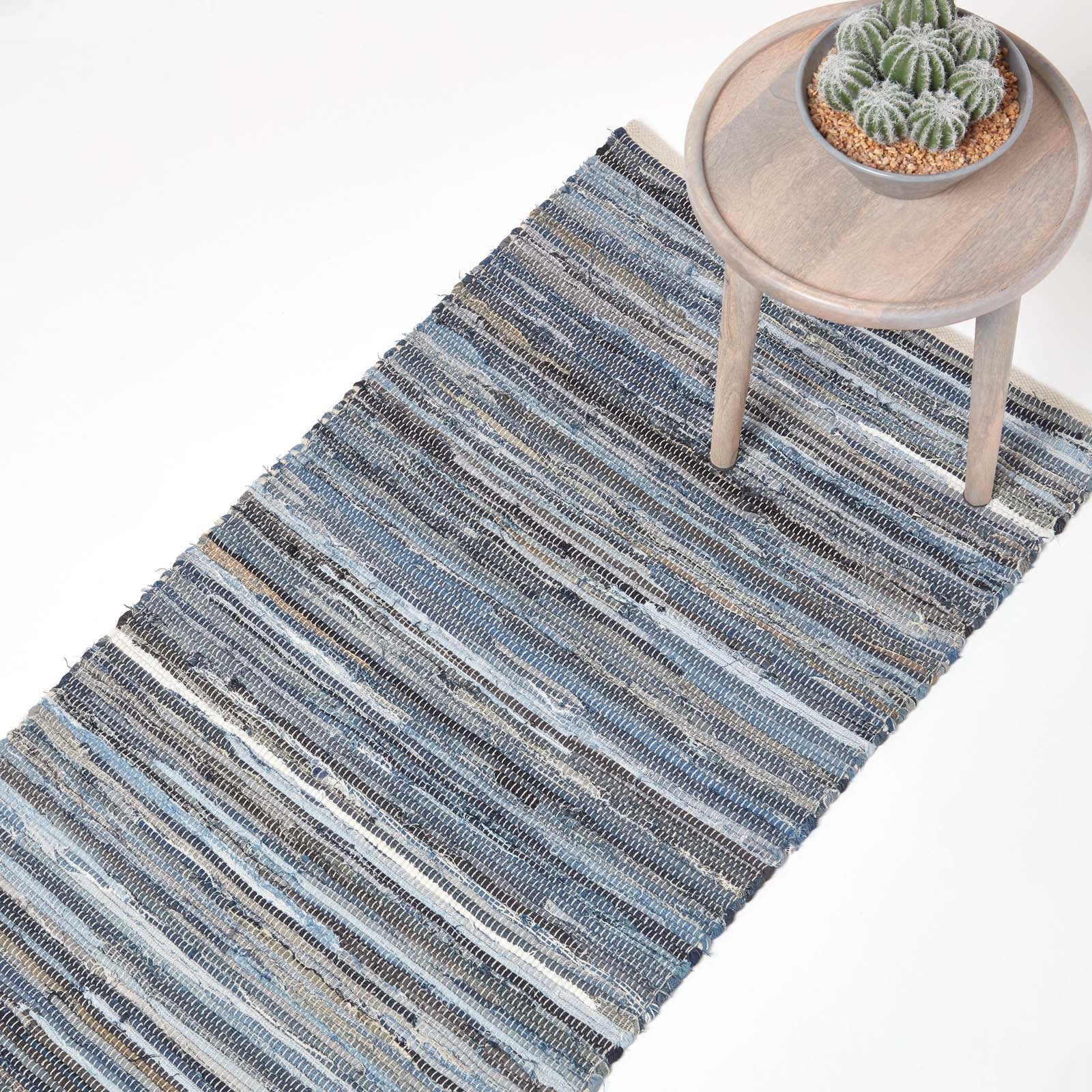 Blue Denim Handwoven Striped Chindi Rug | 200cm | Blue