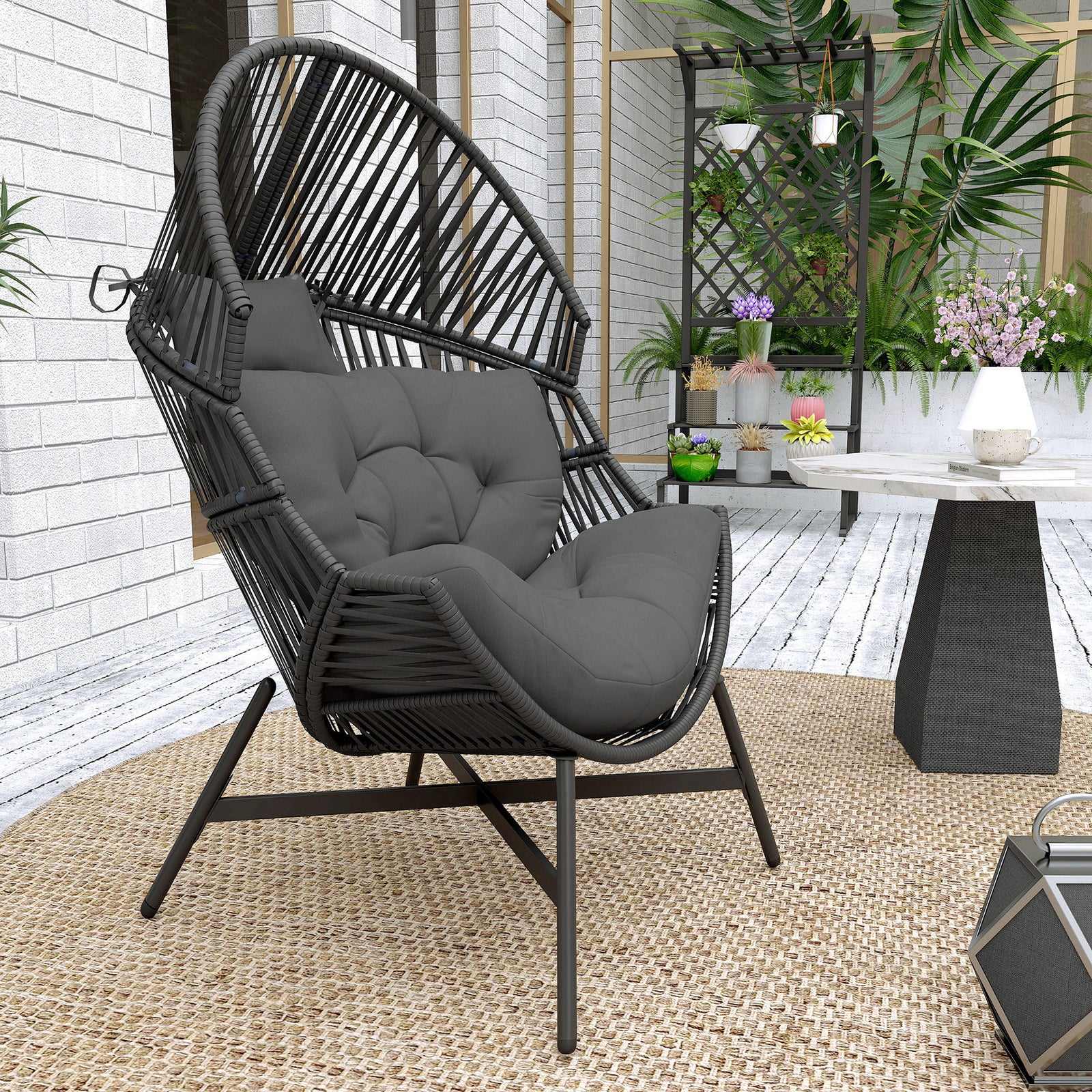 Standing Rattan Garden Egg Chair With Headrest