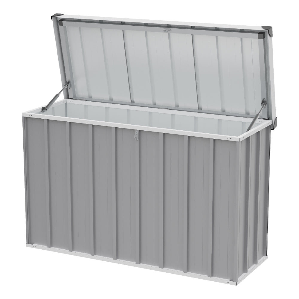 320l Outdoor Storage Box With Metal Frame – Weatherproof Garden & Patio Storage For Tools, Cushions, With Combination Lock | Light Grey