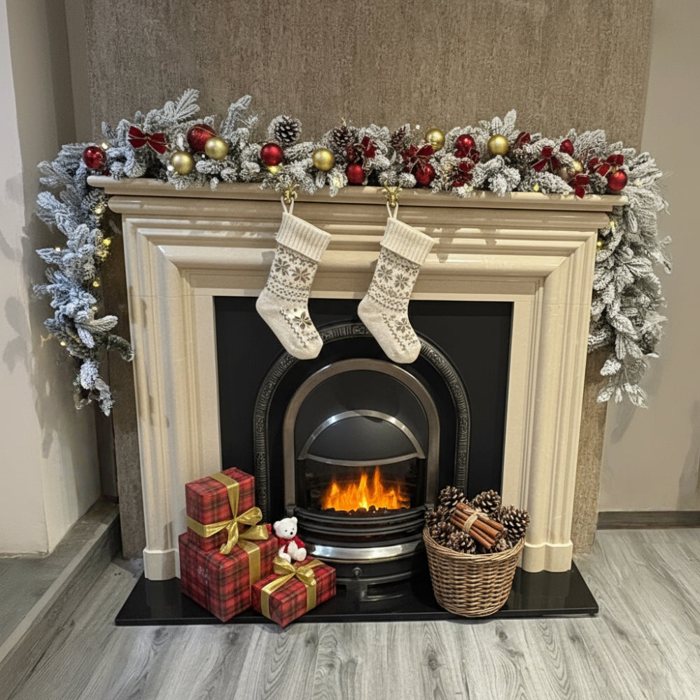 270cm Premium Mixed Branch Pre-lit Snow Filled Christmas Garland - With Timer
