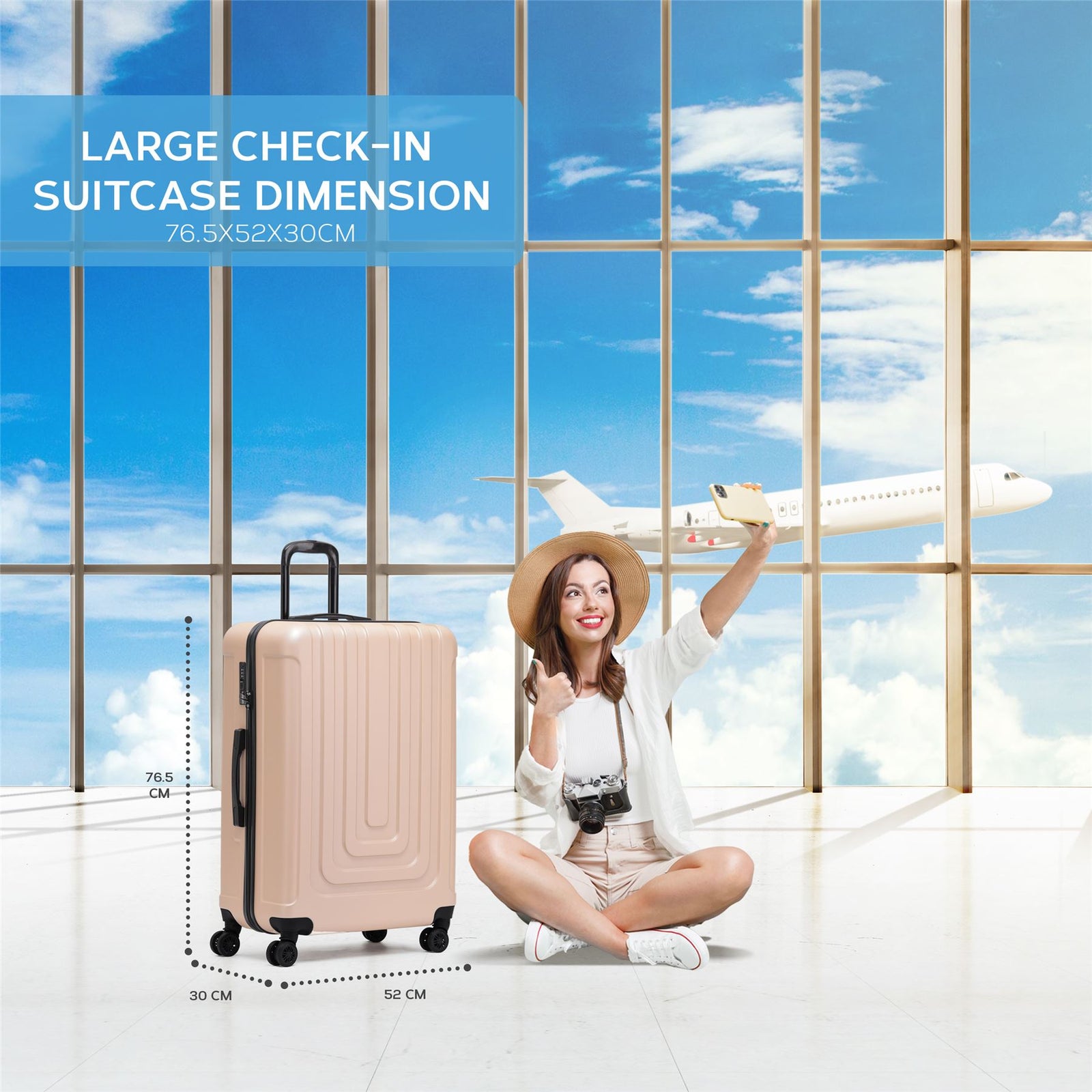 Large 30" Hard Shell Check In Suitcase 8 Spinner Wheels Hold Luggage | Large | Champagne