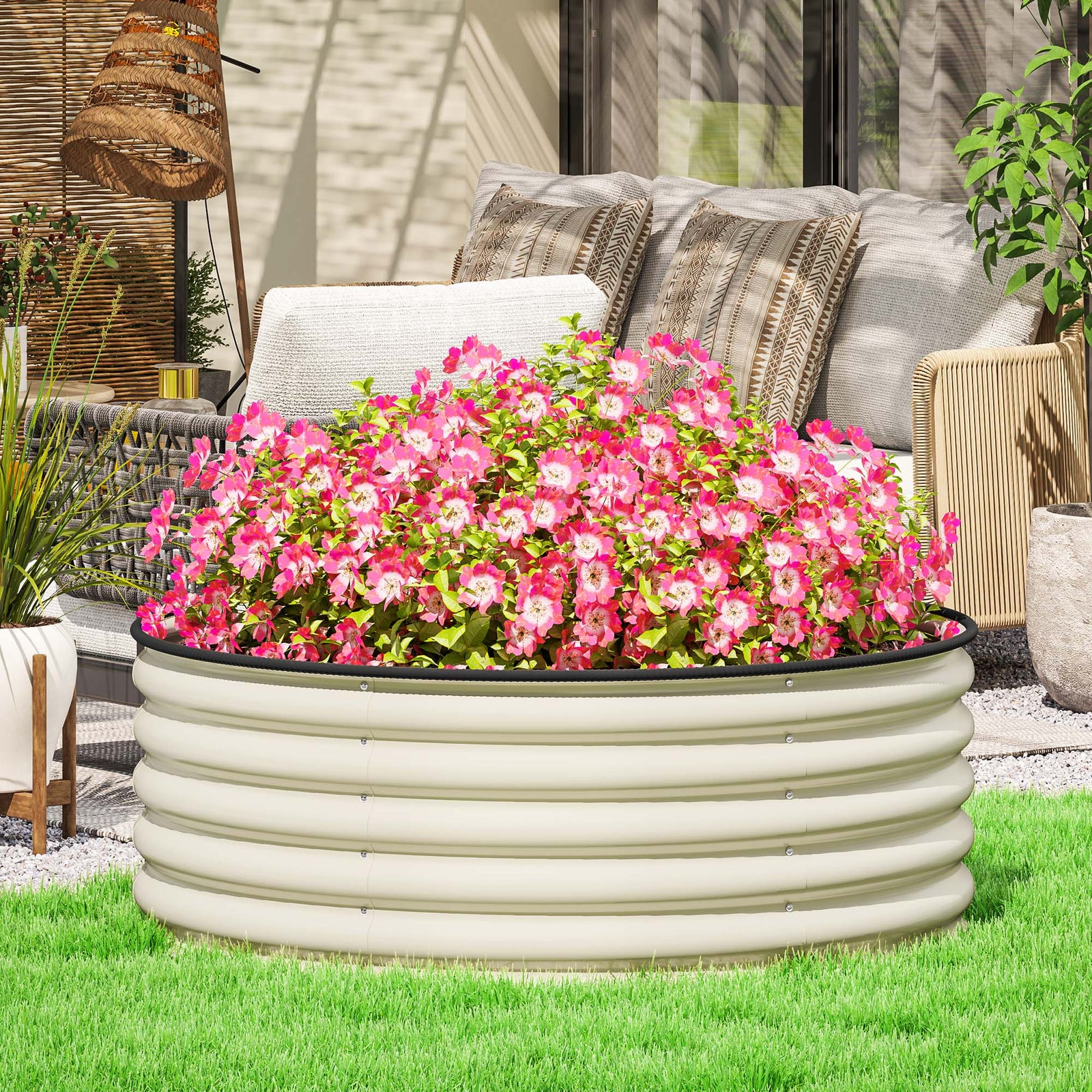 Galvanised Raised Bed With Safety Edging | Cream