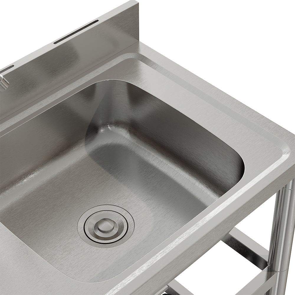 100cm/120cm W X 50cm D X 89.5cm H Bathroomdeco Stainless Steel One Compartment Sink With Shelves | Small