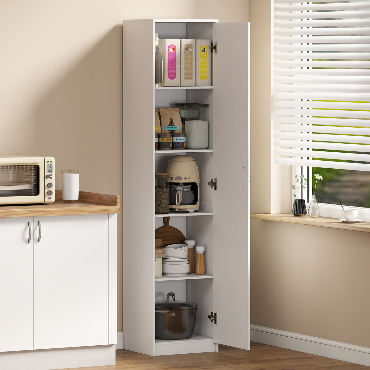 HOMCOM 5-tier Pantry Storage Cabinet With Adjustable Shelves For Dining Room