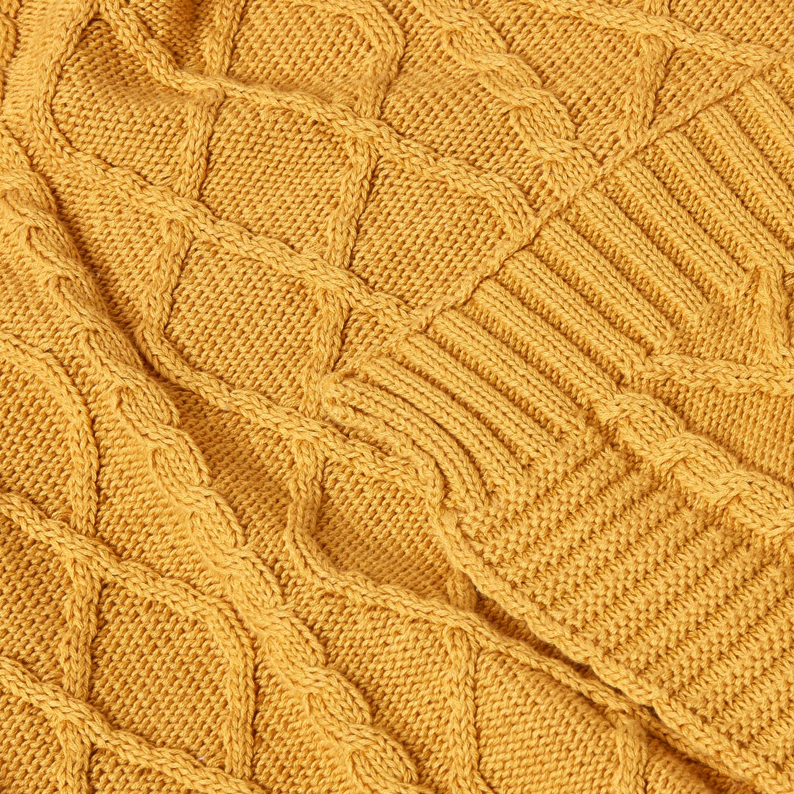 Cable Knit Diamond Pattern Cotton Throw | 150cm x 200cm | Mustard