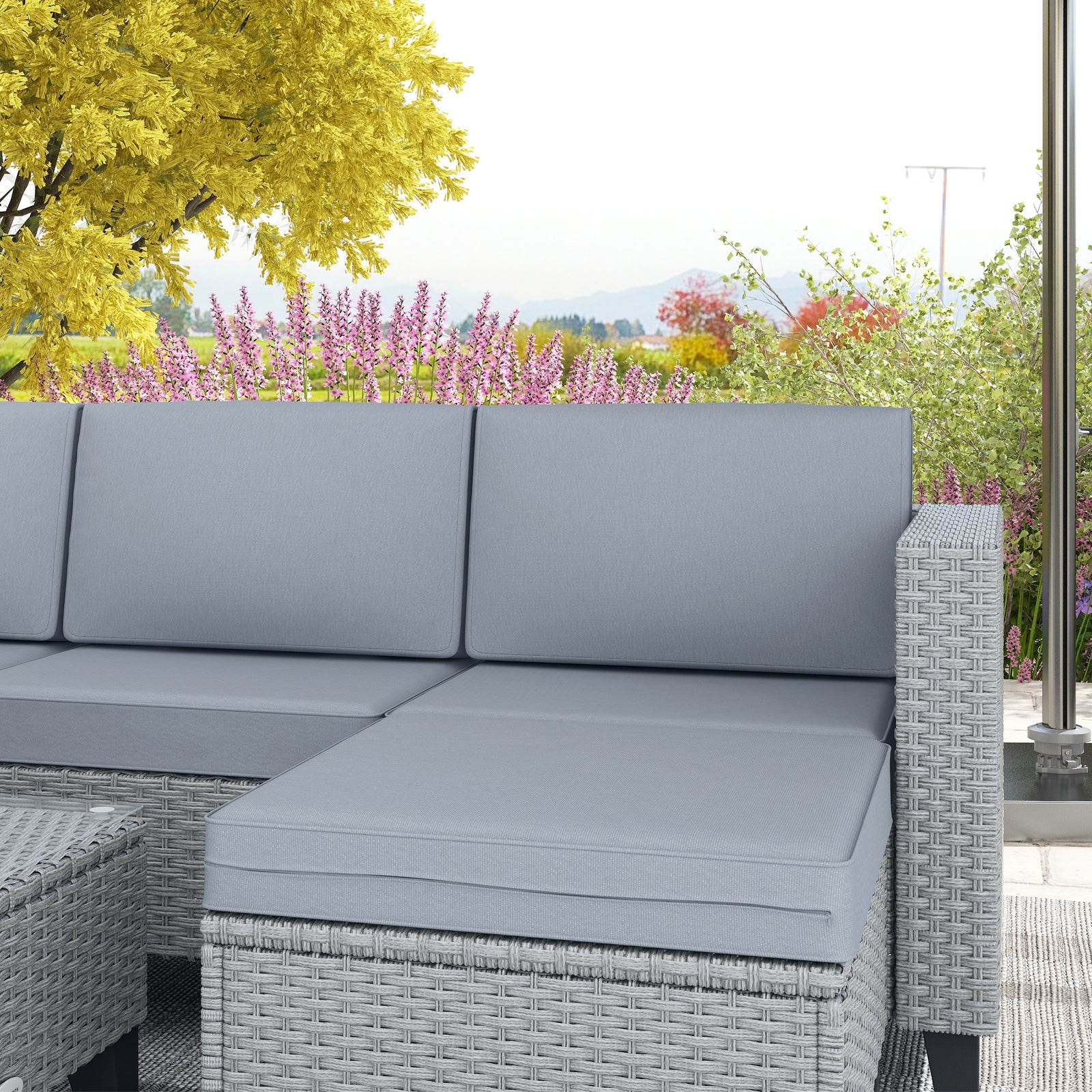 Rattan Garden Furniture Set W/ Corner Sofa, Table, Cushion | Gray