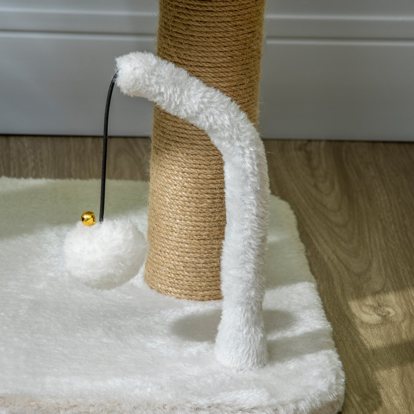 42cm Indoor Cat Tree, Kitty Play Tower W/ Toy Balls, Jute Scratching Post | White