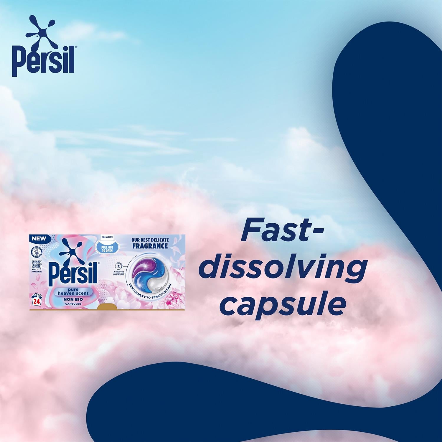 Non Bio Washing Capsules Pure Heaven Scent Stain Removal 24 Washes, 3 Pk