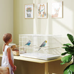 Bird Cage With Divider, 4 Wooden Perches, Slide Out Tray, White | White