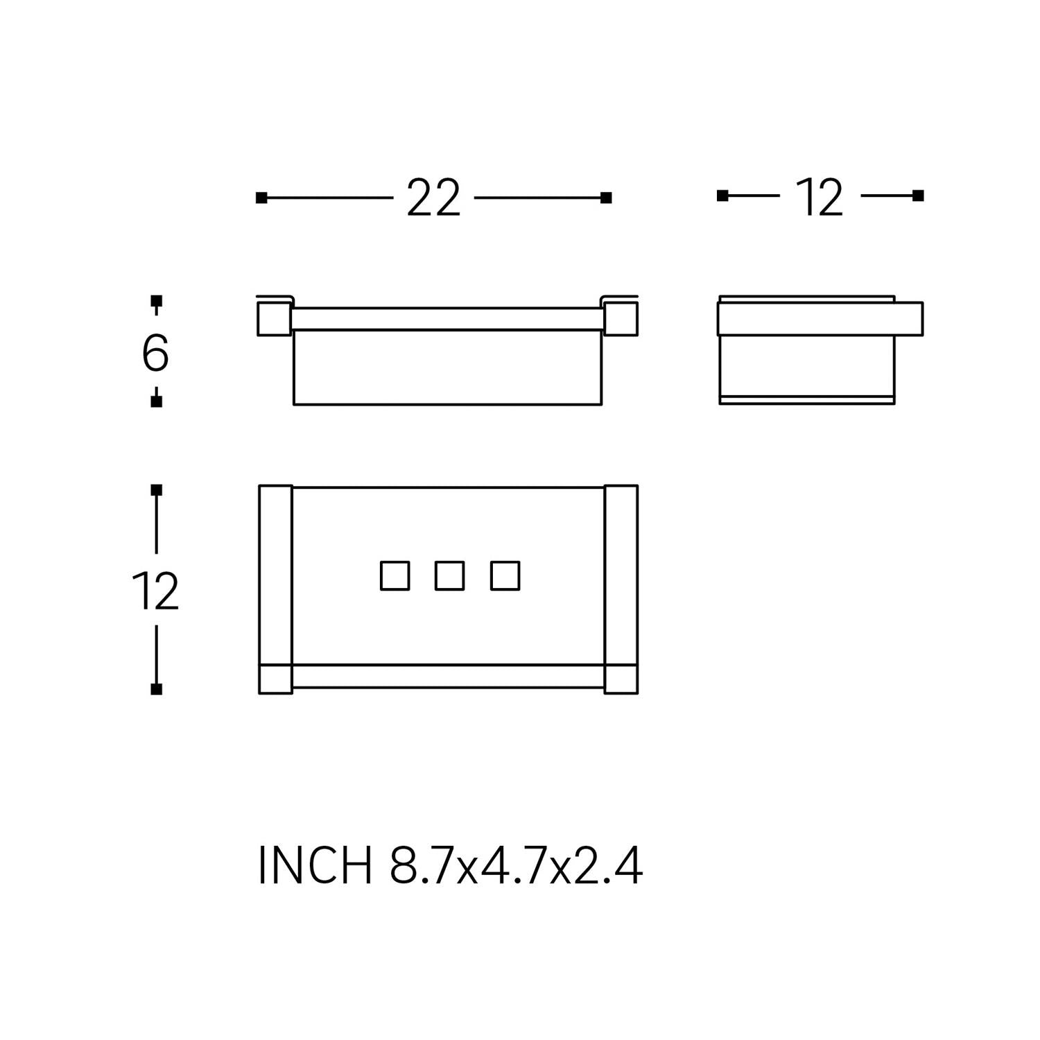 Bathroom Shelf Rectangular, 22 Cm, Black Matt, Metal, Wall-mounted