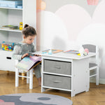 3 Pcs Kids Table & Chairs Set Toddler Furniture W/ Storage Drawers White