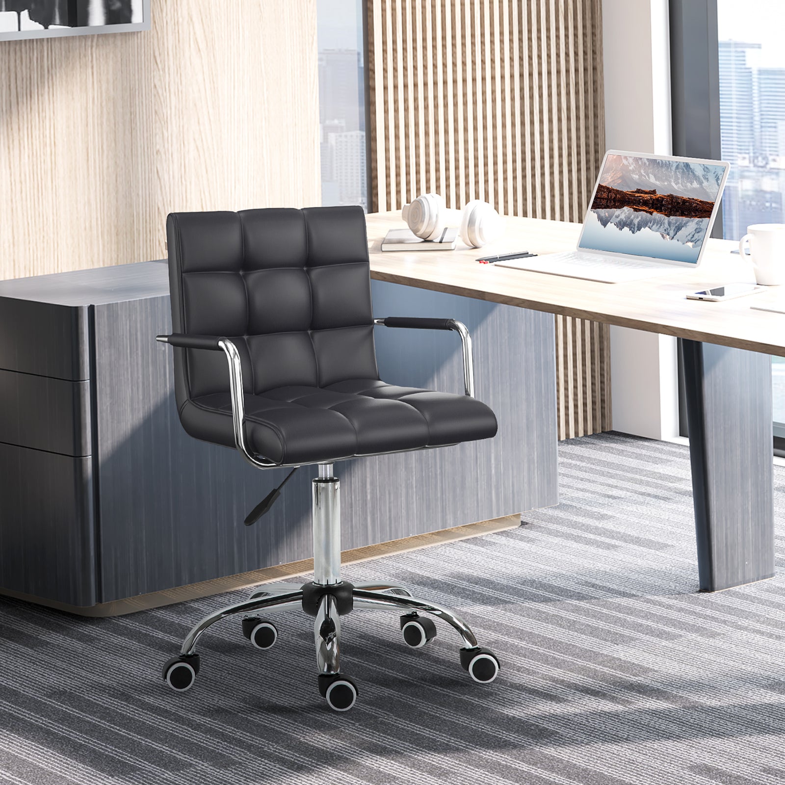 Mid Back Pu Office Chair Swivel | Black
