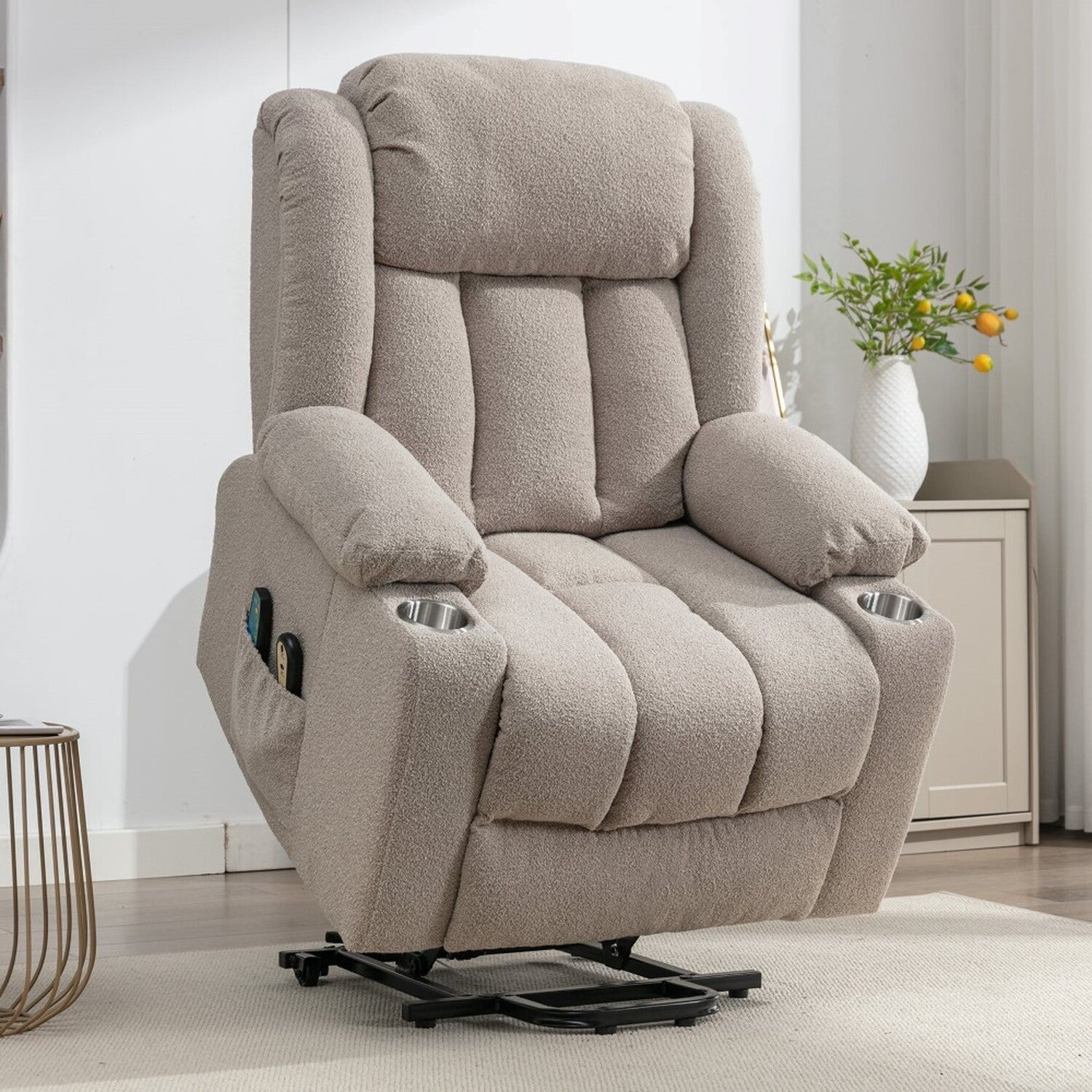 Redding Dual Motor Electric Lift Assist Recliner Chair With Massage And Heat | 1 | Pale Brown