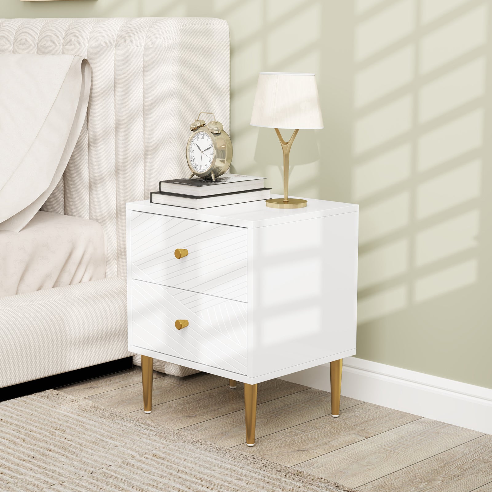 Modern Bedside Table With Drawer, Side Table With Metal Legs