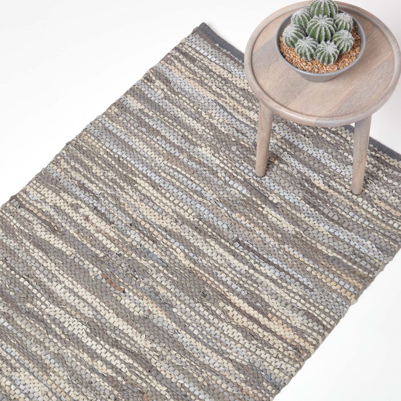 Denver Leather Woven Rug | 150cm x 95cm | Grey