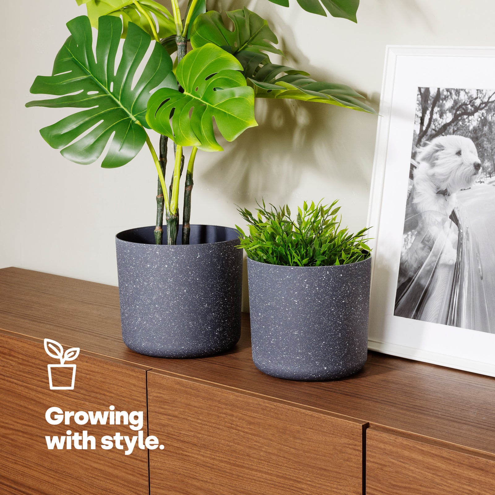 22cm Round Plant Pot Set Of 2 - Matt Grey