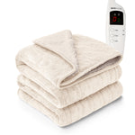 Heated Electric Throw 9h Timer 9 Heat Setting Shearling Fleece Blanket | Double | Beige