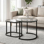 2 Pcs Modern Coffee Table With Tempered Glass Side Tables | Black
