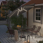 3m Solar Led Patio Umbrella, Outdoor Parasol With 16 Led Tubes, Crank Lift & Push Button Tilt With Fillable Base | One Size | Dark Grey