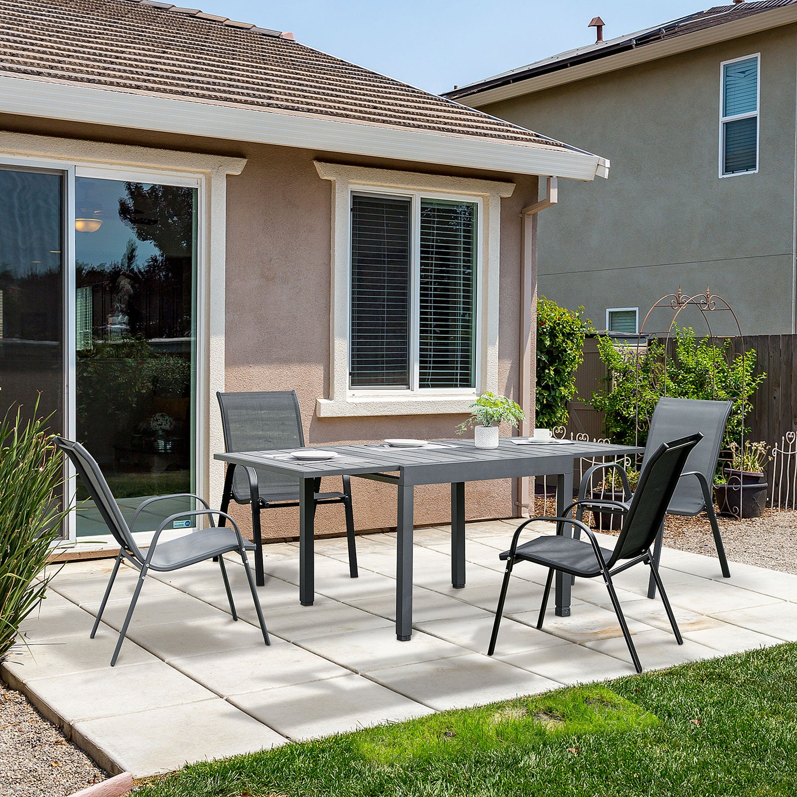 Outsunny Rectangular Extendable Outdoor Dining Table For 4-6, Grey