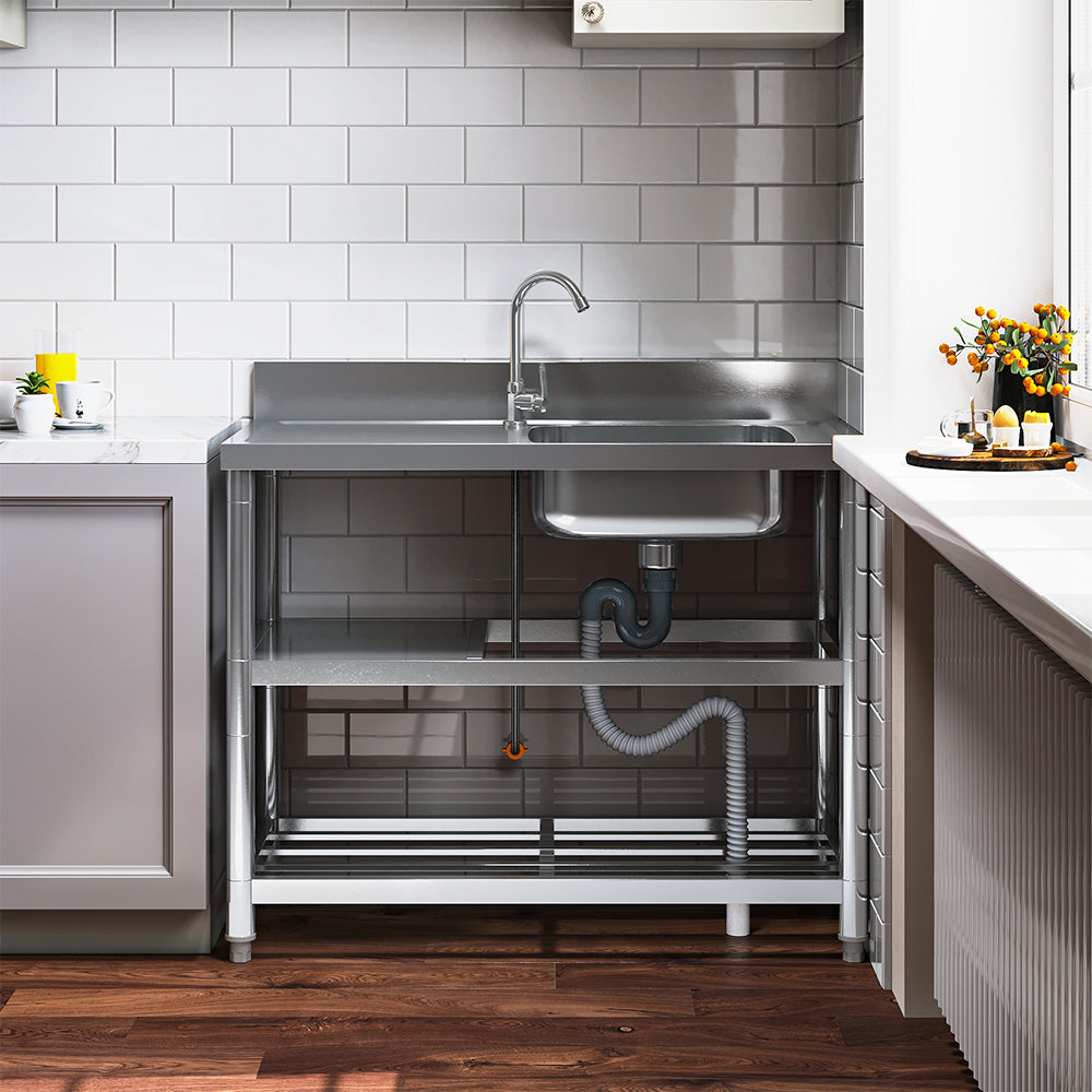 100cm/120cm W X 50cm D X 89.5cm H Bathroomdeco Stainless Steel One Compartment Sink With Shelves | Small